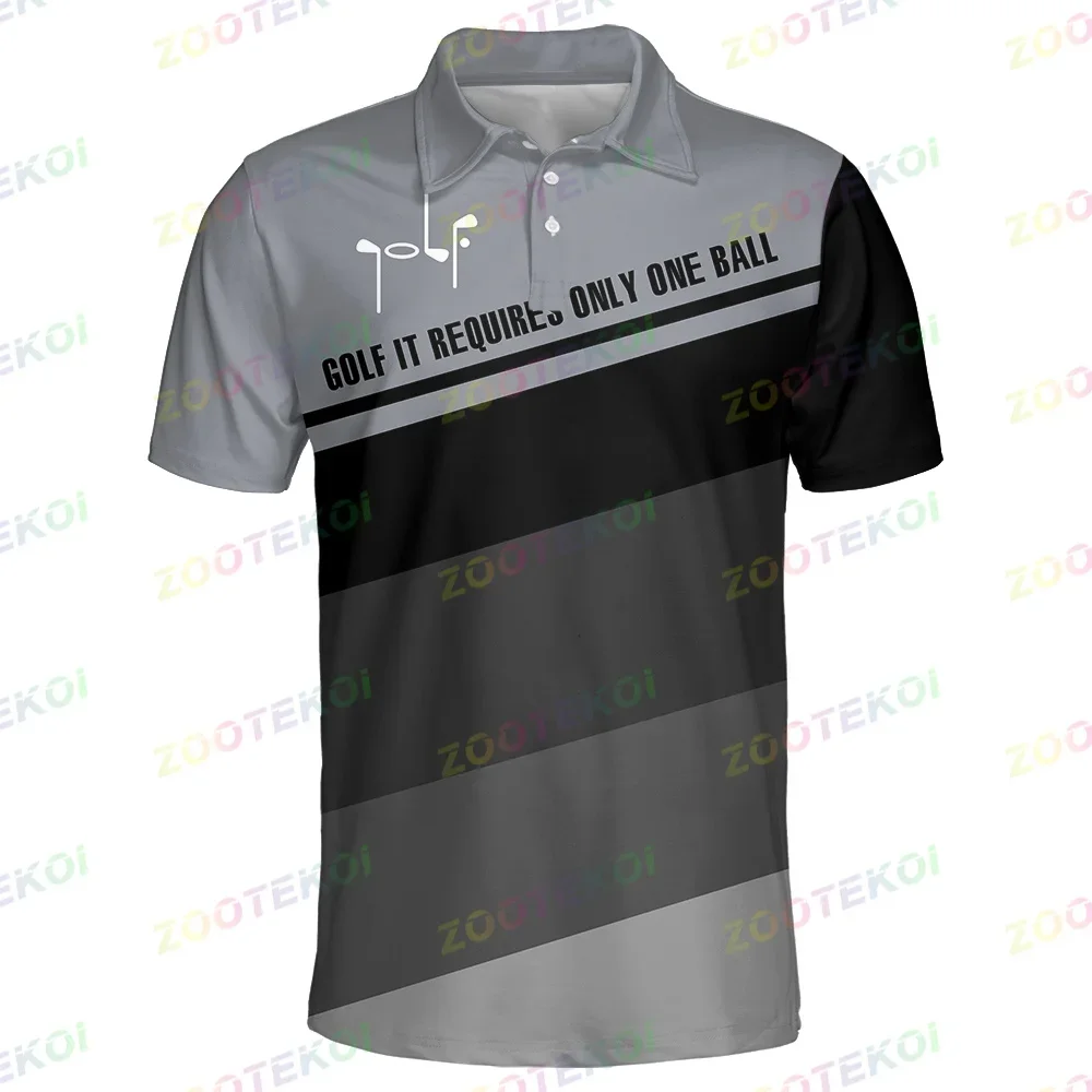 Golf Polo Shirt It Requires Only One Ball Short Sleeve Button &Zipper Polo Shirt For Men