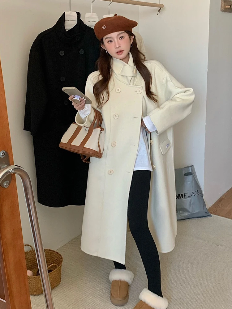

Briti Sle Apricot Collar Thiened Woolen Coat Women's Autumn Winter New Arrival High-End Feel Medium Length Woolen Coat