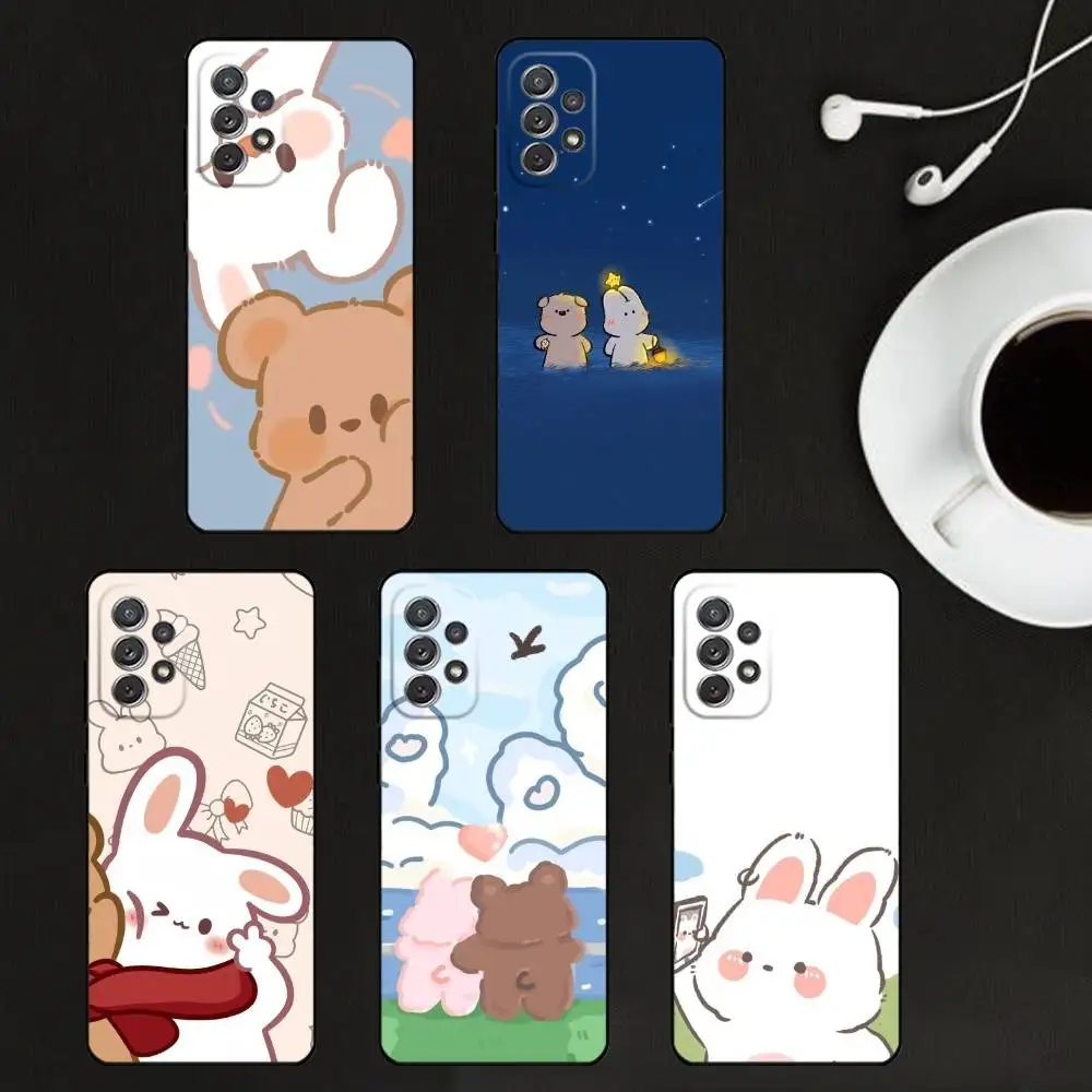 

Cute Rabbit Bear Couple Design Phone Case For Samsung S25,S24,S21,S22,S23,S30,Ultra,S20,Plus,Soft Silicone Black Cover