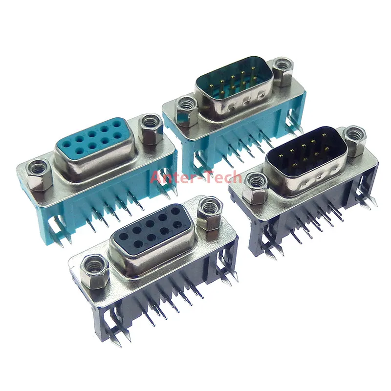 5Pcs DR9 DR15 DR25 DR37 Hole/Pin Female/Male right angle Welded d-sub Connector RS232 serial port adapter DB9 9/15/25/37 pin