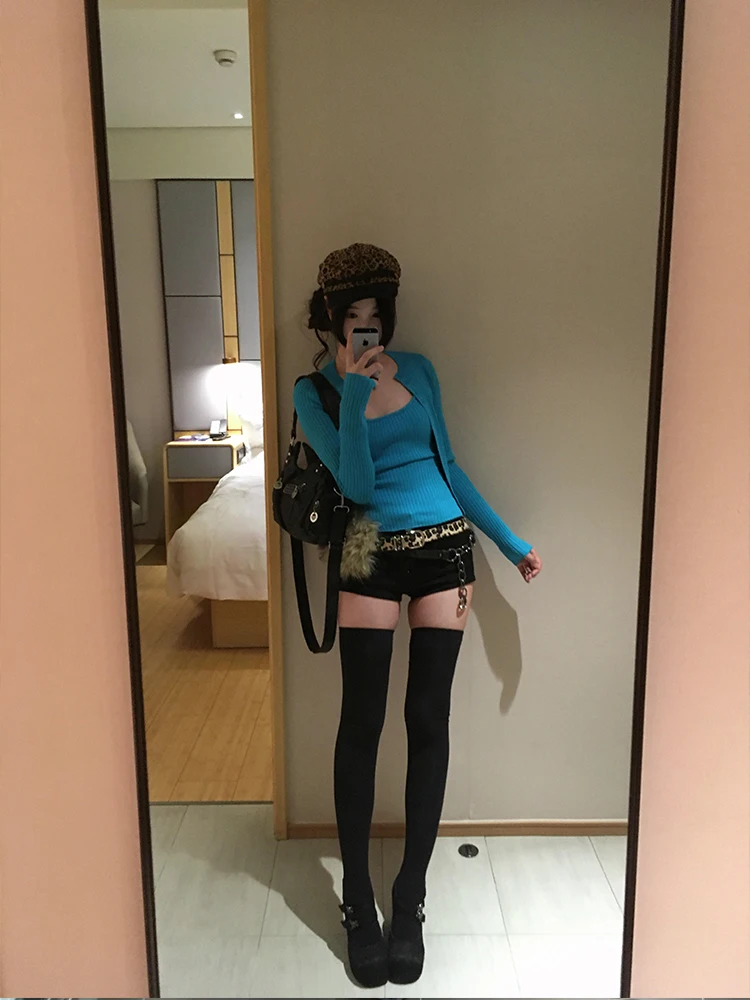 

Peaco Синий вязаный открытый кардиган, комплект из двух предметов, женский осенне-зимний новый длинный свитер-свек Jaet, высококачественная верхняя одежда...