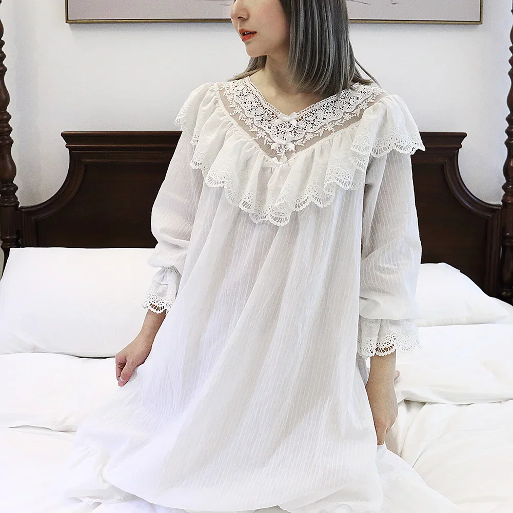 New Women\'s Lolita Princess Sleepshirts Vintage Palace Style Dress Lace Nightgowns.Victorian Nightdress Ruffles Sleep Loungewear