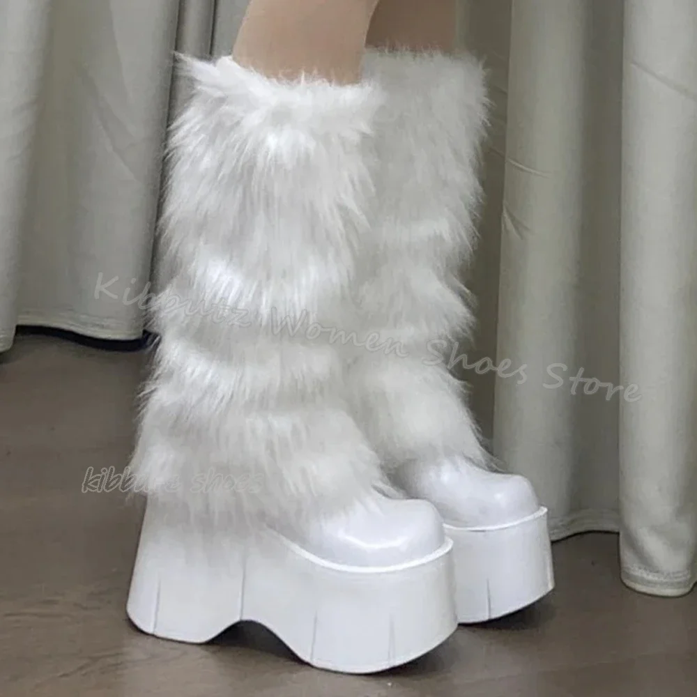 فروي الركبة عالية التمهيد منصة دافئة الجدة موضة مثير موجزة مثير بلون النساء أحذية جولة تو سميكة القاع الانزلاق على جديد