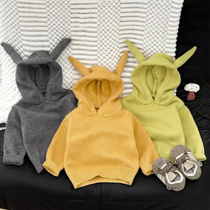 2025 Winter New Baby Long Sleeve Knit Sweater Boys Girls Hooded Sweater Infant Warm Clothes Fashion Toddler Casual Knitwear