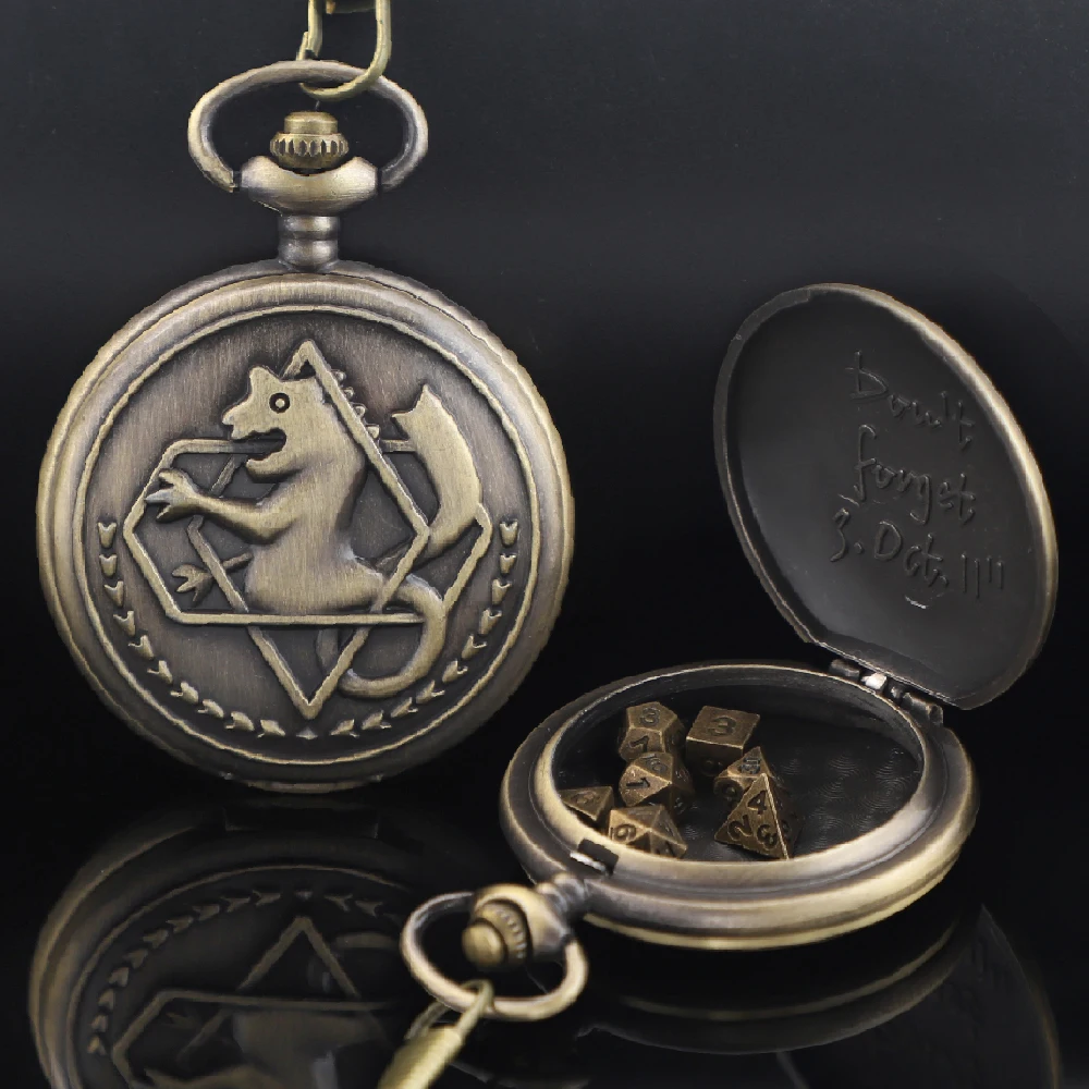 

Бронзовый стальной алхимик серии Mini DND набор кубиков в стиле стимпанк, карманные часы Warlock, корпус, 7 шт., набор многогранных металлических кубиков D&D