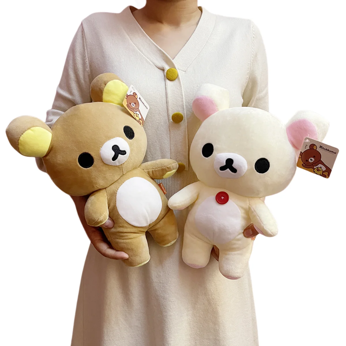 New Strawberry Rilakkuma Plush Toy Cute Soft Teddy Bear Stuffed Doll Cartoon White Brown Couple Friends Birthday Gift for Kids