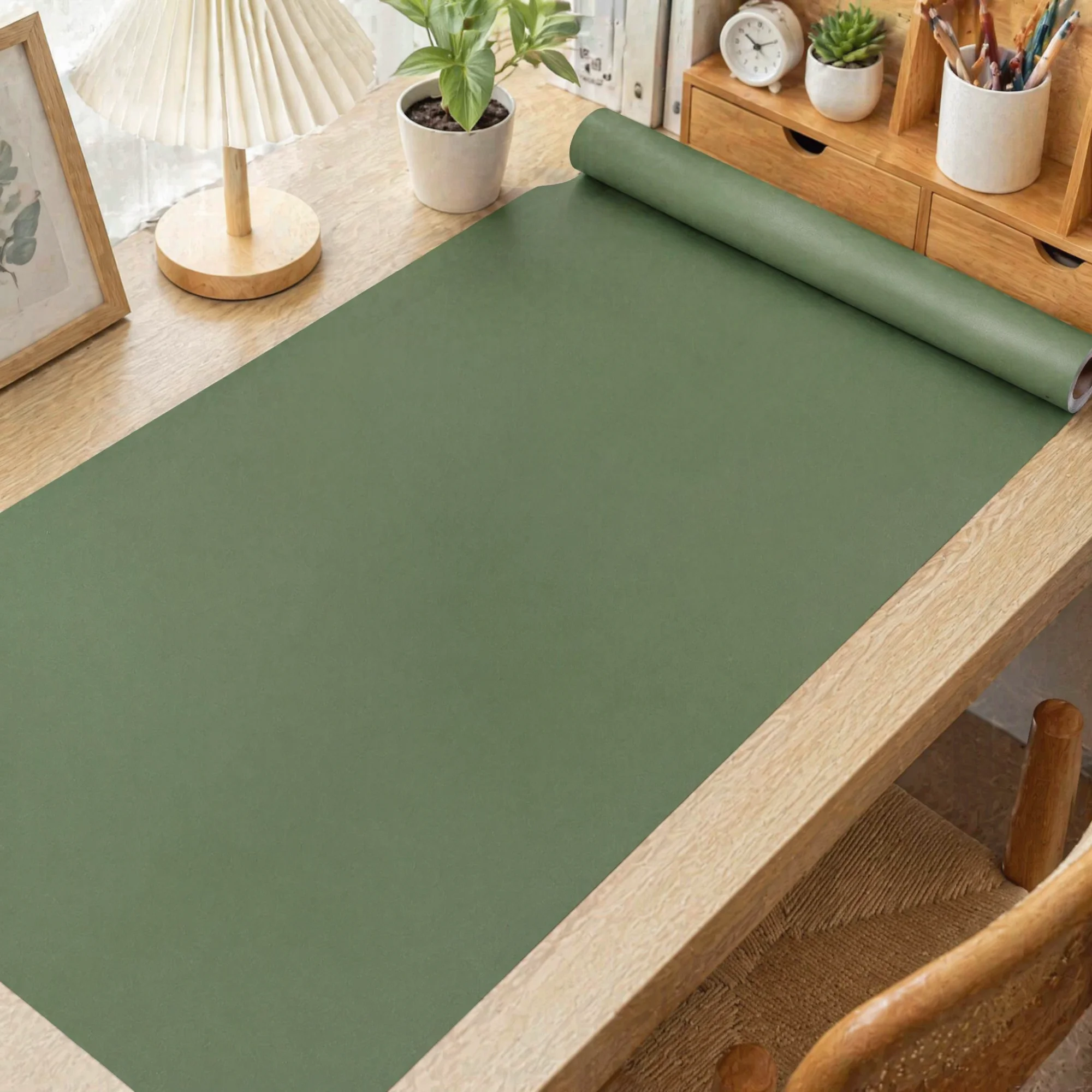 1 Roll Matte Green Self Adhesive Vinyl Wallpaper - Waterproof Pure Contact Paper for Cabinet Shelf Liner Home Room Wall Decor