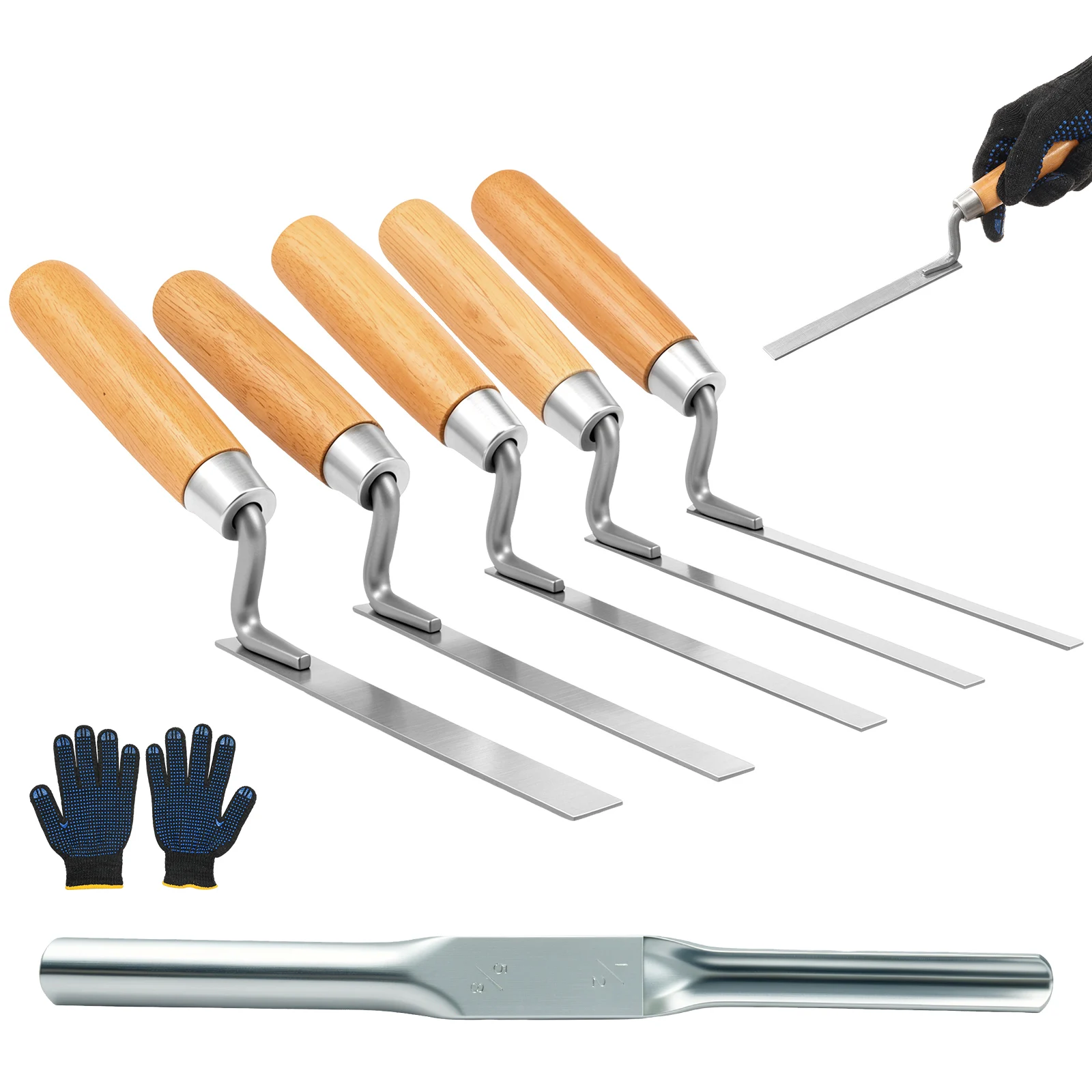 5/10 Pcs Pointing Trowel 6mm 8mm 10mm 12mm 15mm Wood Handle Masonry Grout Trowel Steel Pointing Tools for Brick Wall Grouting