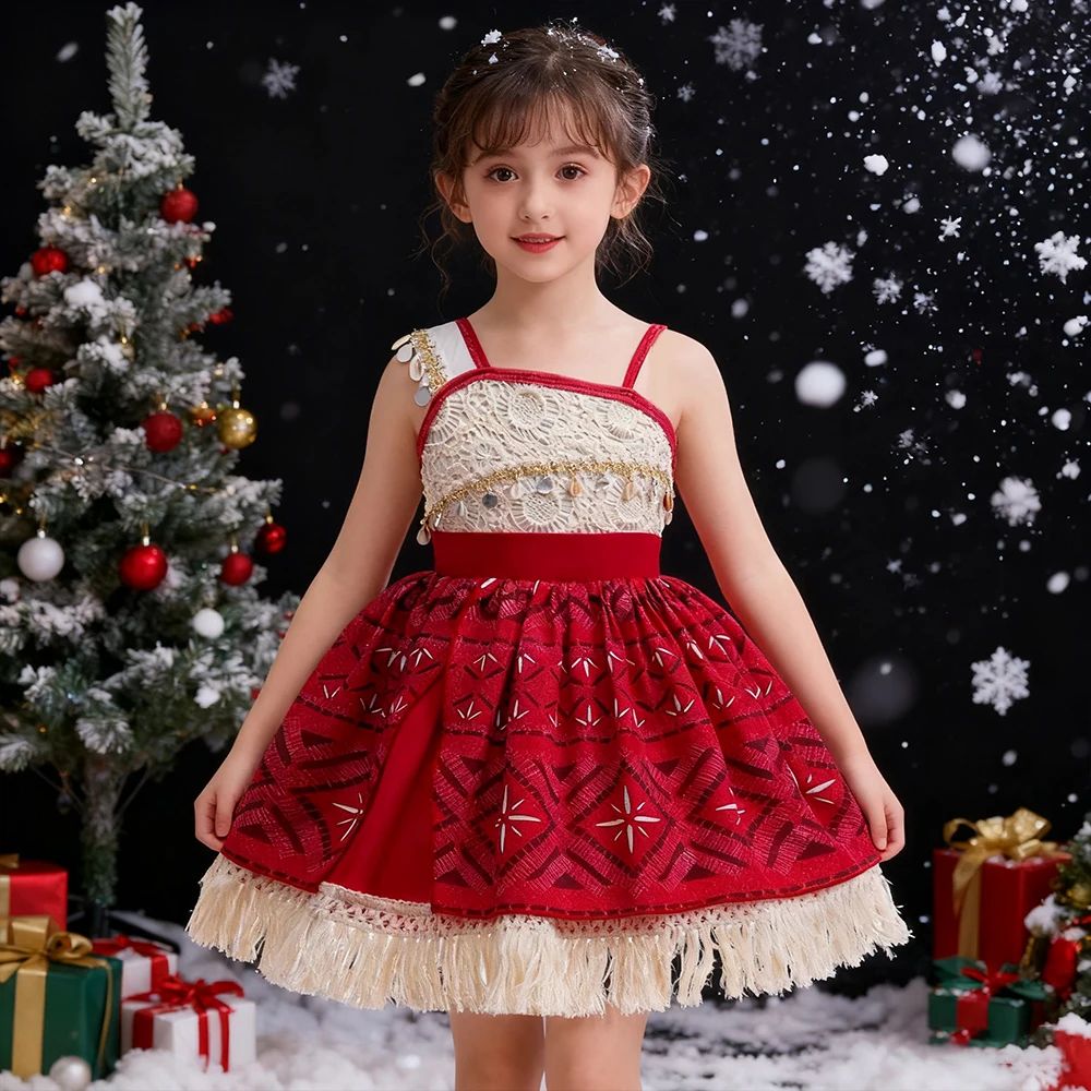 Weihnachten Kinderkleidung Moana Cosplay Kostüm Mädchen Prinzessin Kleid Rot Weihnachten Mädchen Party Kleider Karneval Geburtstag Kleid