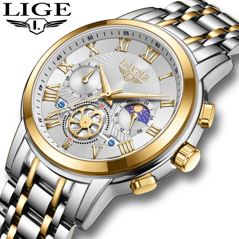 

LIGE Vintage Blue Mens Watches Top Brand Luxury Clock Sports Chronograph Waterproof Quartz Watch Men Relogio Masculino