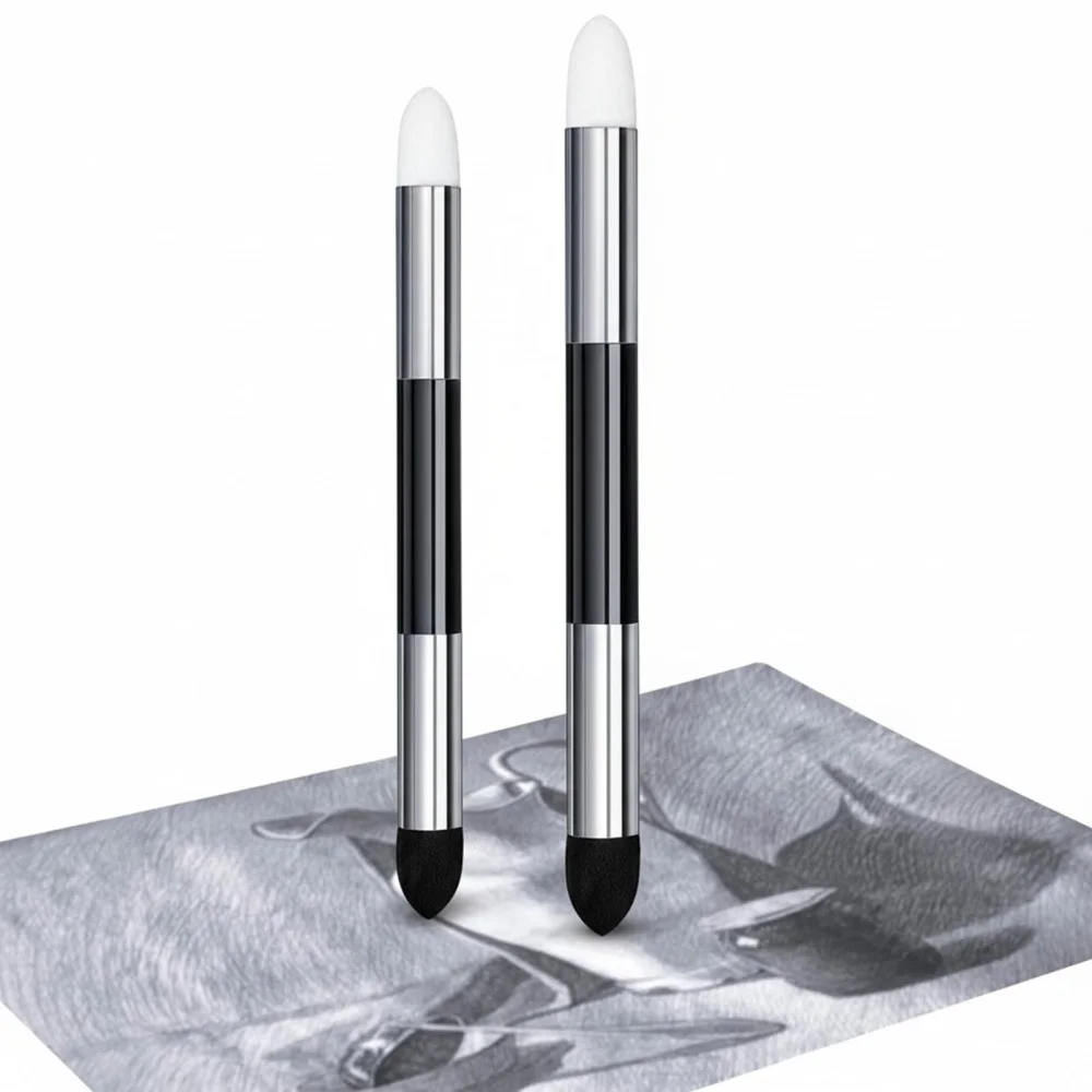 2Pcs Double-Ended Sponge Blender Set - Washable Sketch Smudge Brushes for Blending & Highlighting, Reusable Art Tools