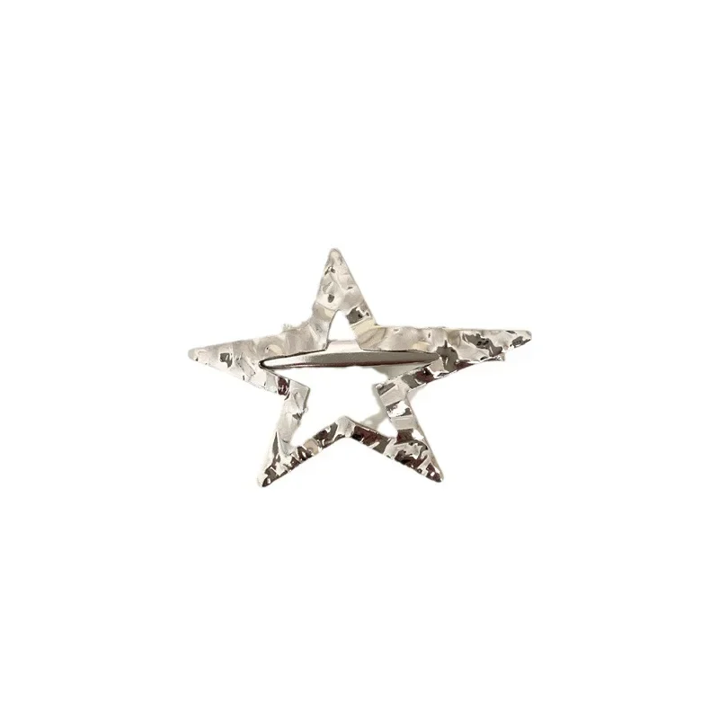 Korean New Metal Silver Star Hairpin Trendy Simple Sweet Cool Pentagram Y2k Hair Clips Fashion Charm Hair Accessories Headwear