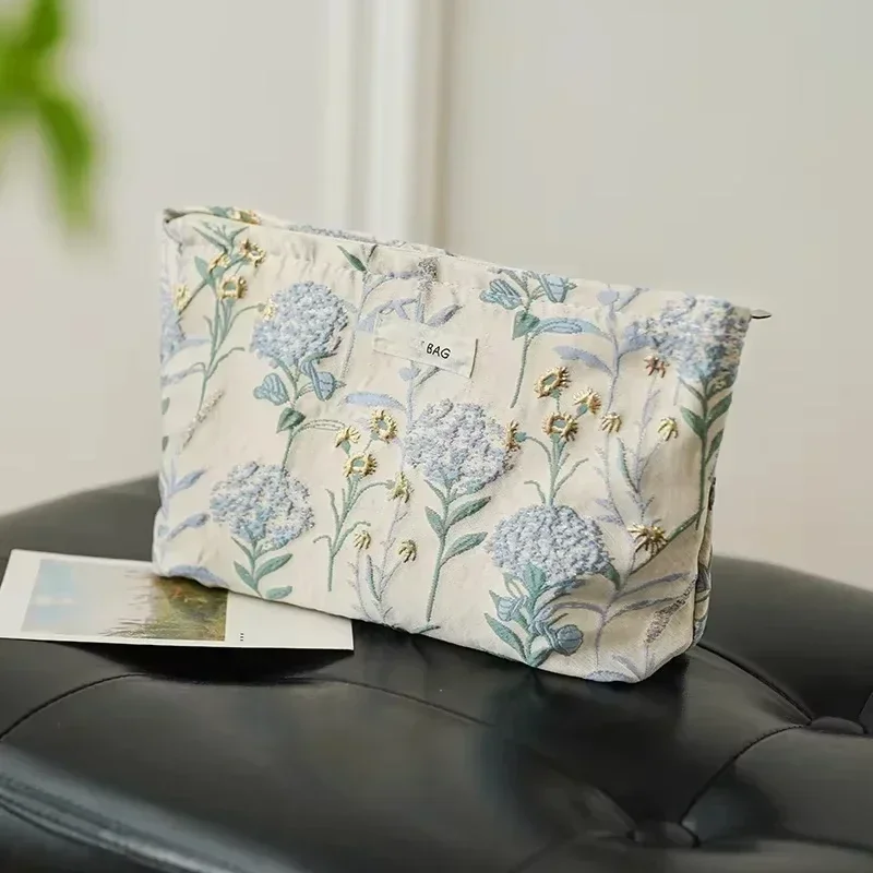 

Women's Makeup Bag, Blue Bouquet, Large Capacity Sanitary Napkin, Touch-up, Makeup Supplies, Canvas Storage Bag, Toiletry Bag