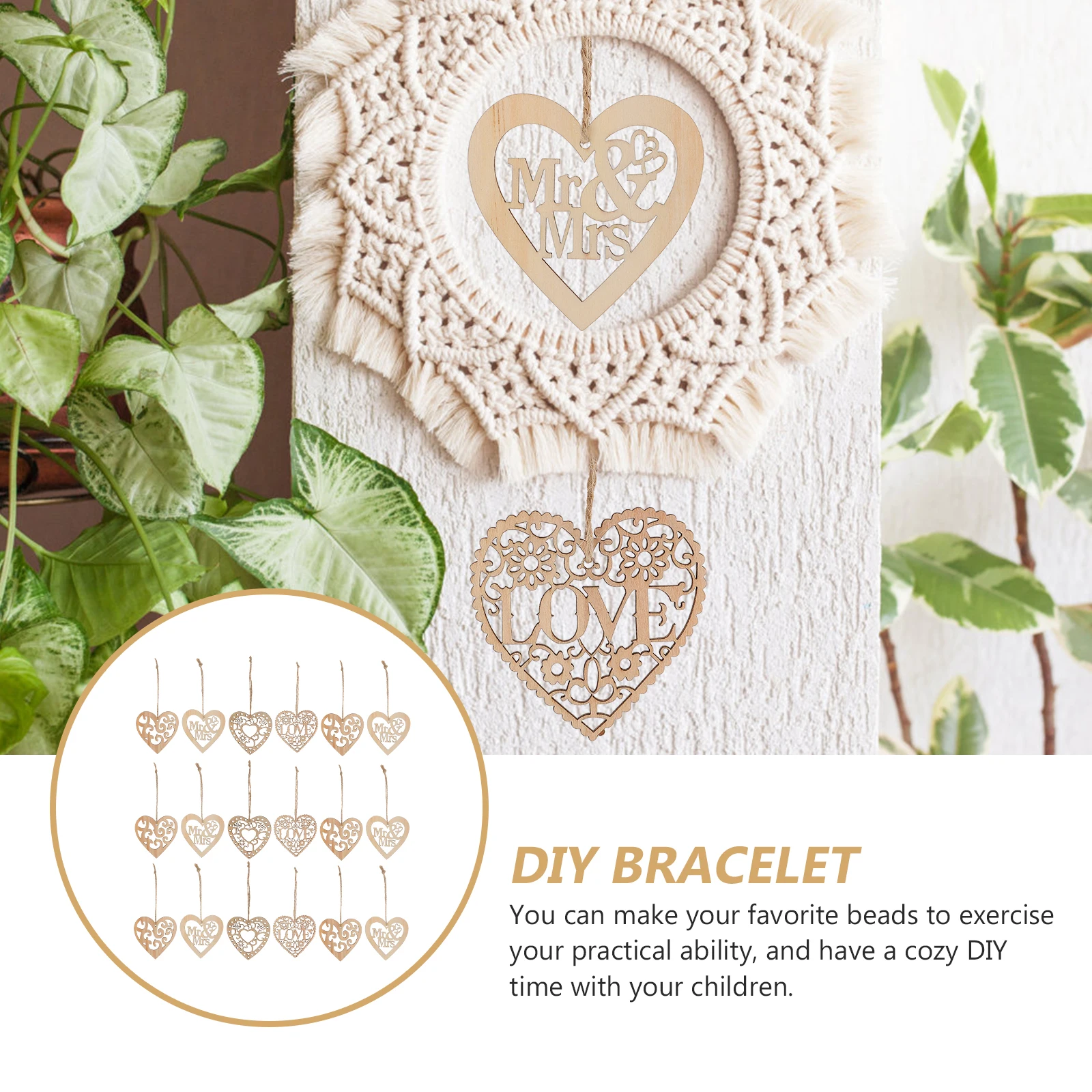 

40Pcs Wooden Heart Pendants Pre-Hole DIY Hanging Ornaments for Wedding Party Decoration Wood Craft Supplies Wood Heart Pendants