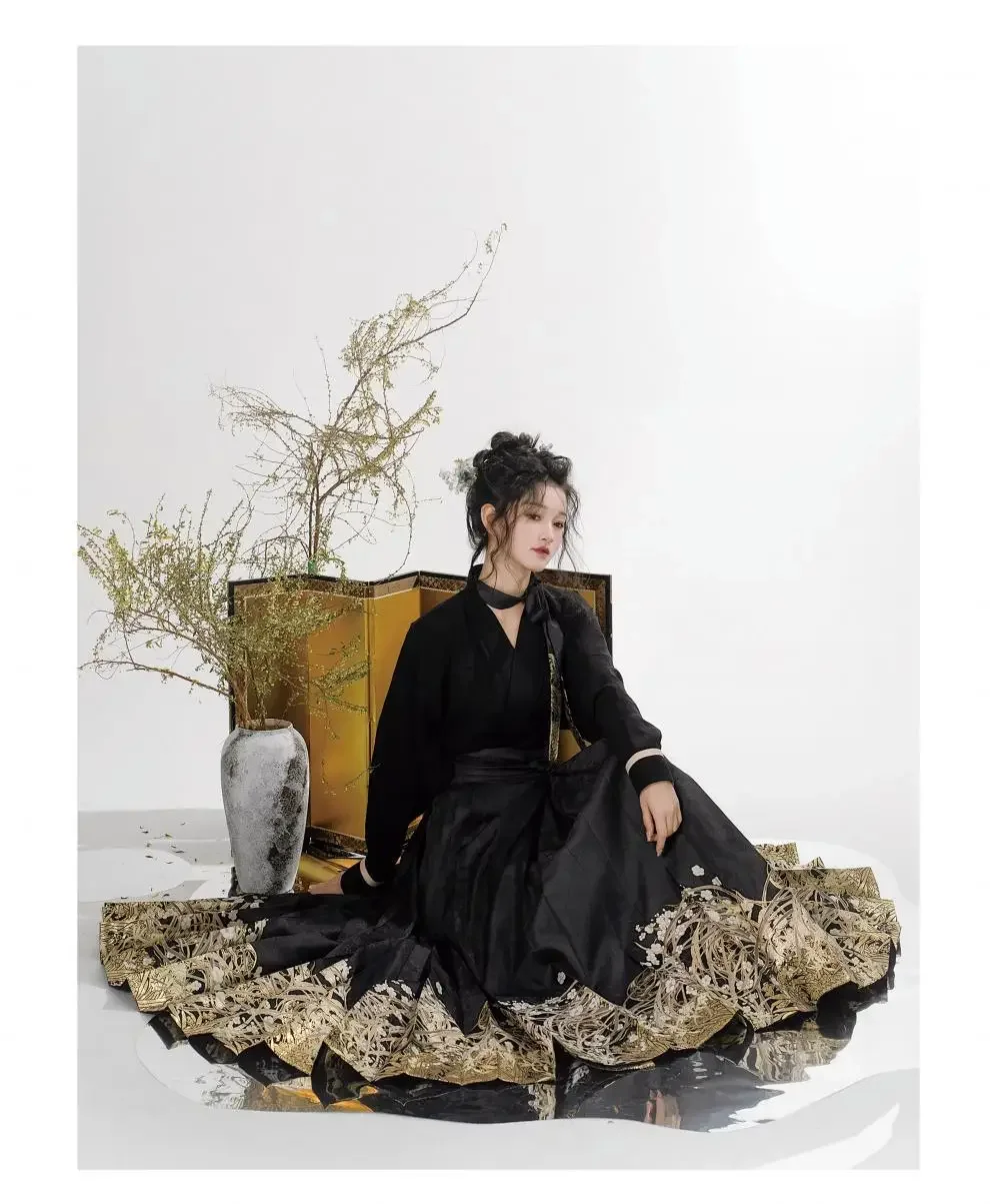 طقم هانفو للنساء ، فستان وجه الحصان ، قميص منقوش مطبوع ، ملابس يومية تقليدية عتيقة ، طراز صيني ، موضة جديدة ، الخريف ، صيحات الموضة