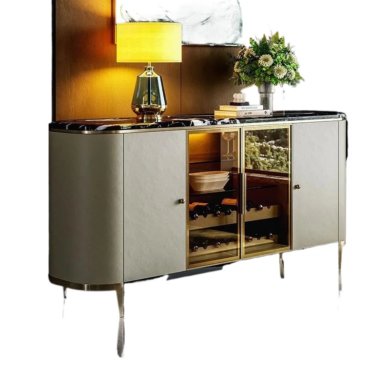 خزانة جانبية لتناول الطعام فاخرة وخفيفة الوزن، وتخزين جدار غرفة المعيشة، وكابينة النبيذ البسيطة الحديثة الراقية #1