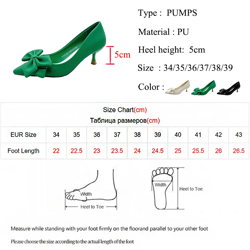 Lucyever Bowknot Green Pumps for Women 2024 Fashion Pointed Toe High Heel Shoes Woman Shallow Pu Leather Office Ladies Shoes