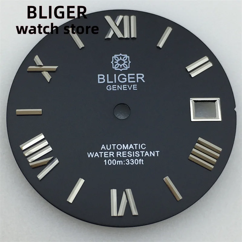 BLIGER/NO logo 29mm Sterile dial Black Gray Green Blue White Rome Number dial Suitable for NH35 NH36 movement