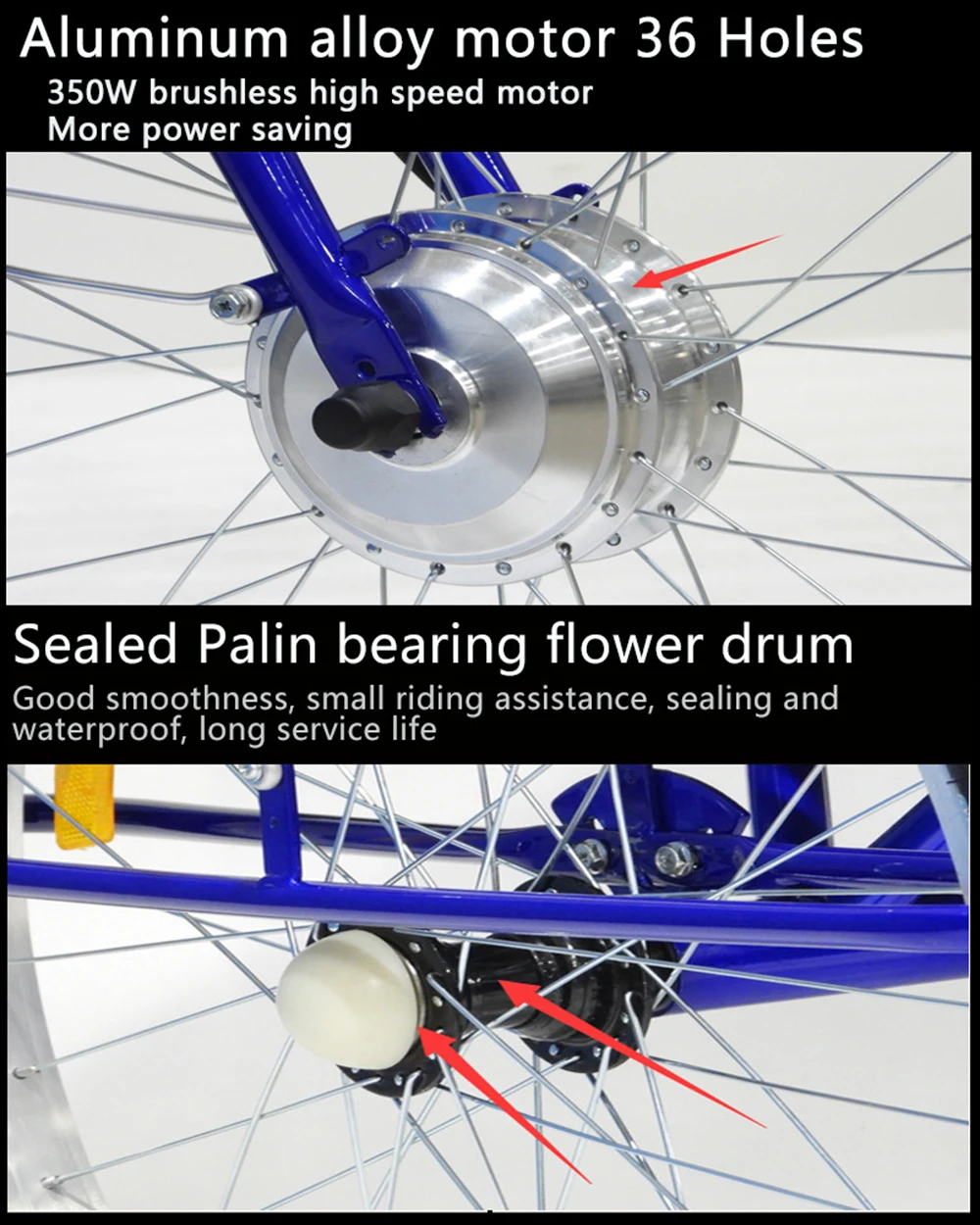 24-calowy elektryczny trójkołowiec wspomagany dla osób starszych 350W 36V trójkołowy rower elektryczny pedał baterii litowej trójkołowiec duży kosz
