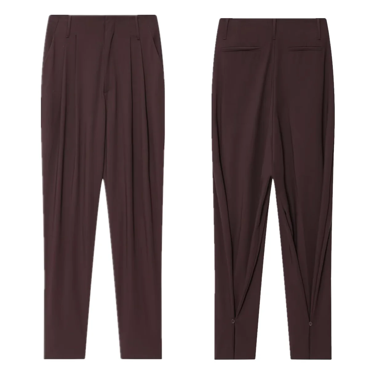 

Maxdutti Woman Clothes Minimalist Brown Button Pleated Women's Pants Vintage Casual Trousers Ladies