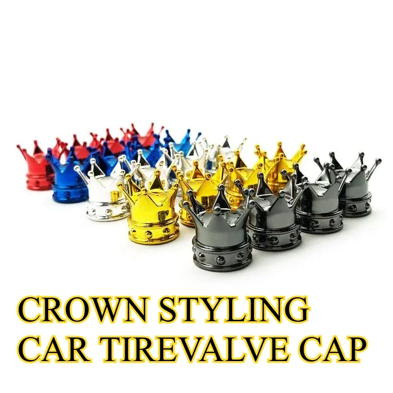 4 PCS Universal Crown Wheel Valve Covers Air Dustproof Waterproof Car Motorcycle Tyre Rim Covers Car Decoration Valve Caps