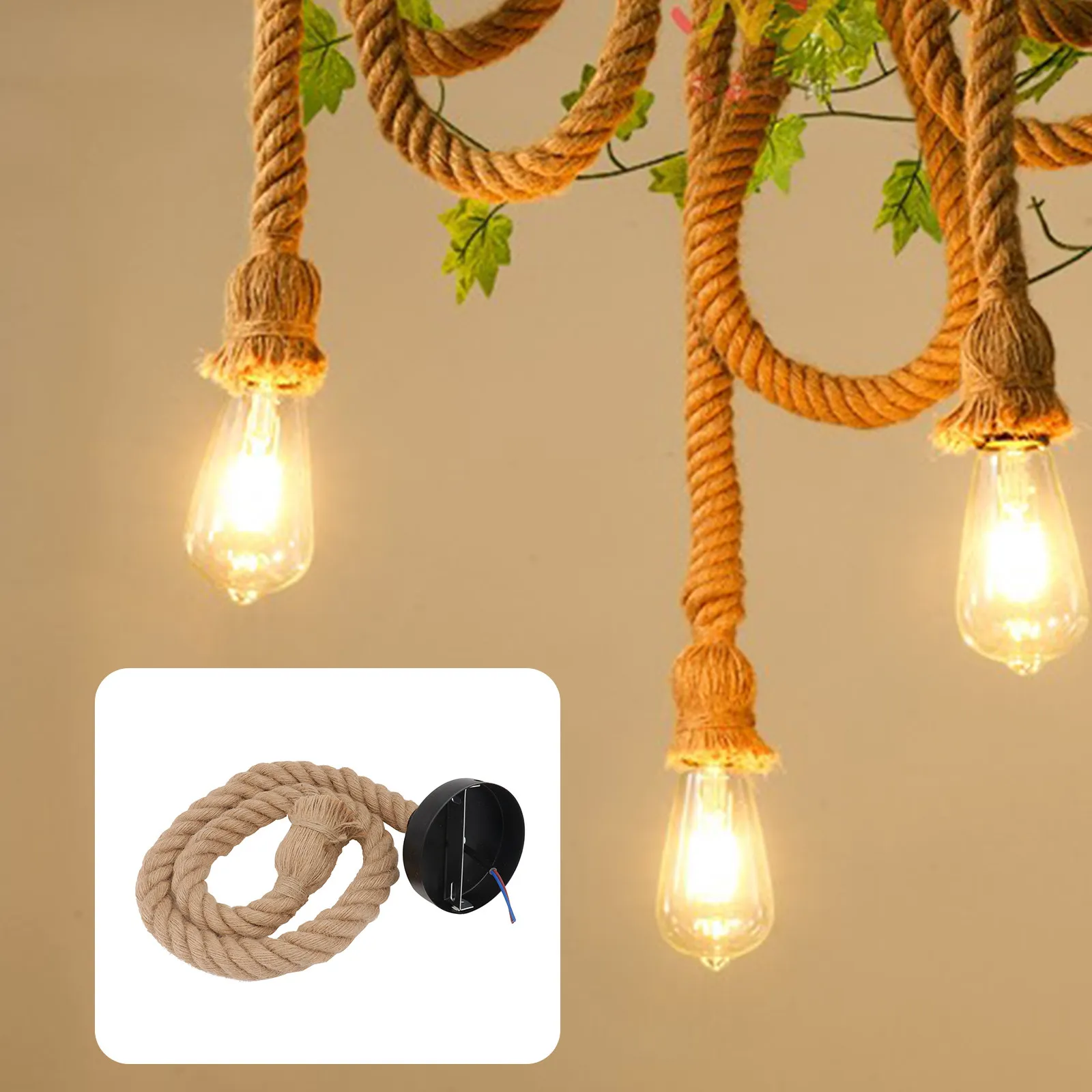 

1Pcs Hemp Rope Hanging Light Decorative Ceiling Lamp Fixture Retro Pendant Light Cord Household Lamp Accessory Rustic Rope Decor