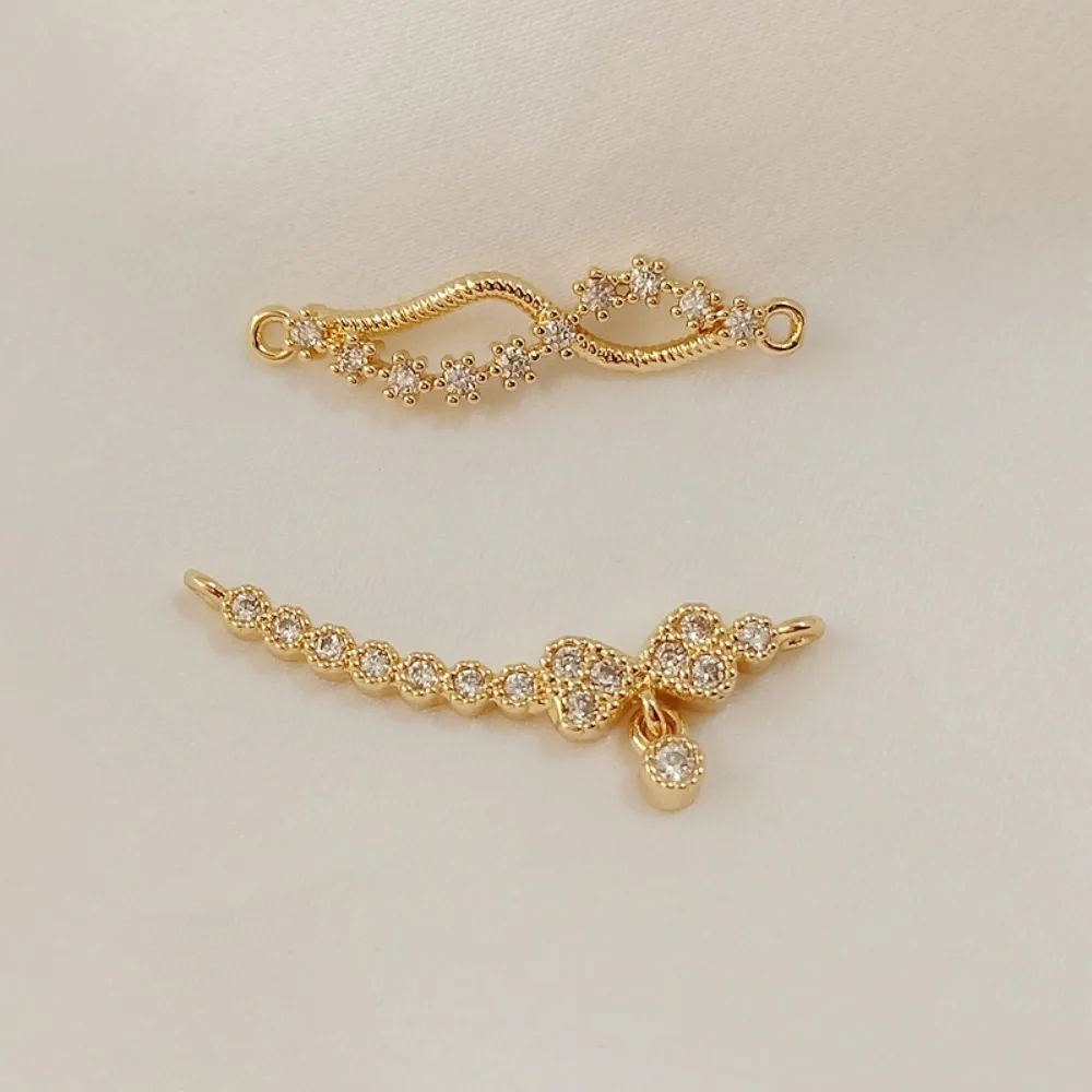 

DIY Jewelry Accessory Material 14K Color Preservation Gold Zircon Curved Bow, Twisted 8 Double Hanging Chain and Long Strip