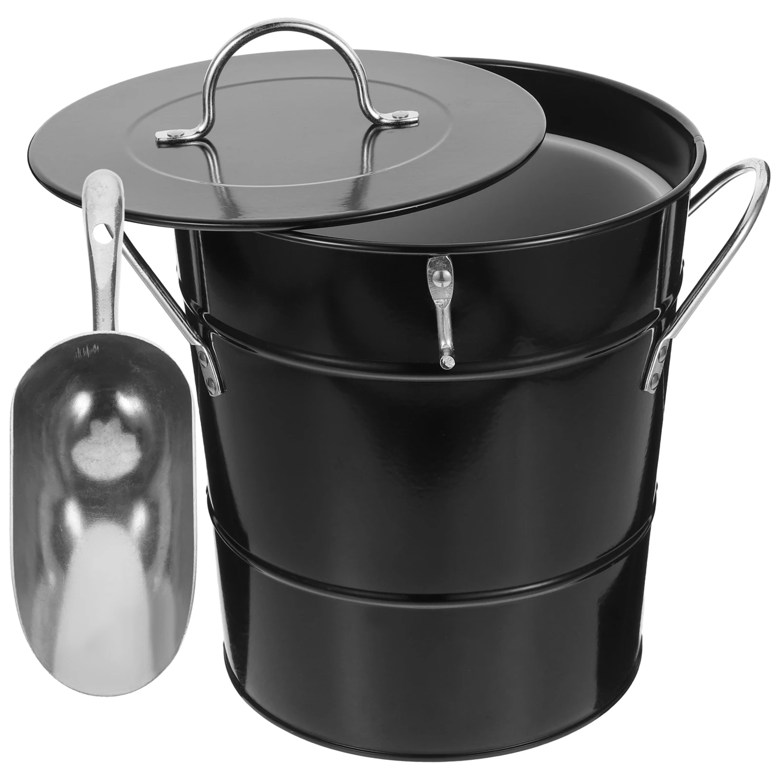 

Ice Bucket Round Handheld Galvanized with Lid for Bars Parties Black Beer Bottle Storage Smooth Edge Scratch Resistant Portable