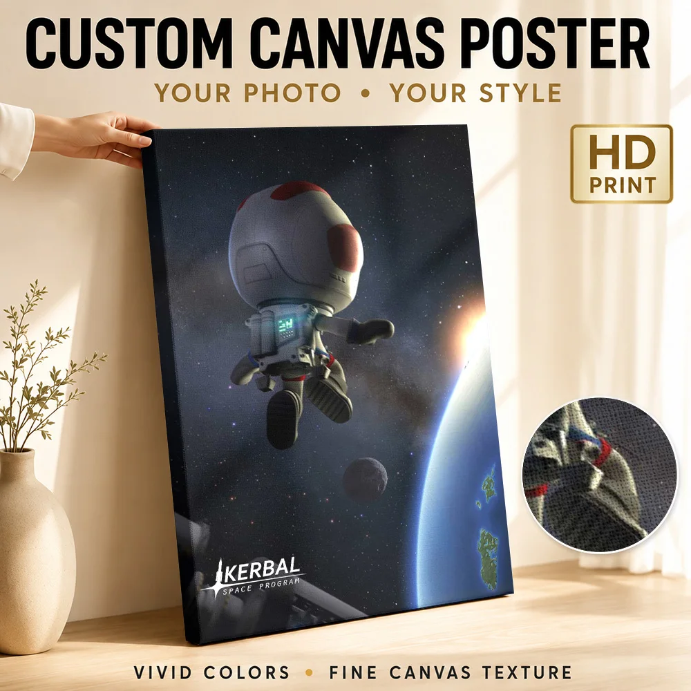 Kerbal Space Program Game Gallery Wrapped Canvas Print Customized Photo, Cosmic Character Illustration Wall Art For Man Cave