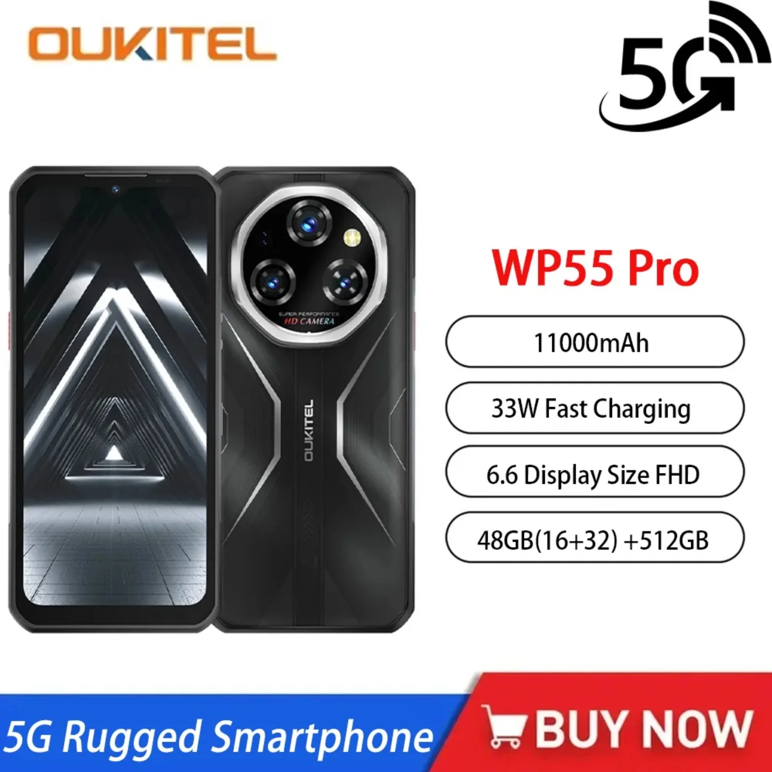 Oukitel WP55 Pro 5G Rugged Smartphone New Product Global Version 48GB(16+32) +512GB 11000mAh 33W 108MP 6.6