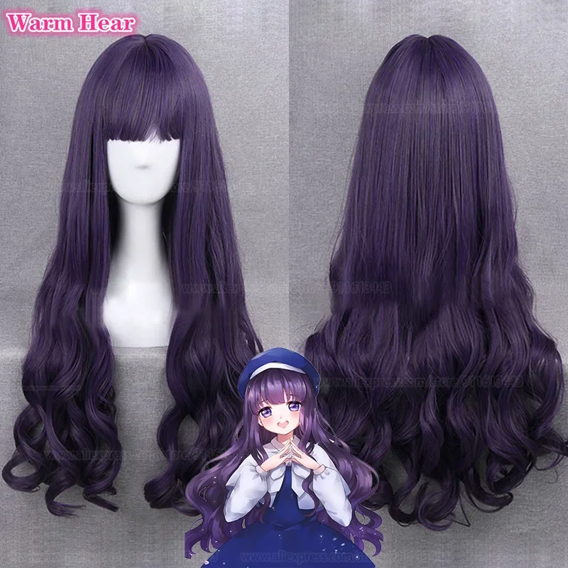 Anime Card Captor Sakura Tomoyo Daidouji Cosplay Wig 80cm Long Dark Gray Purple Curly Heat Resistant Woman Party Wigs   Wig Cap