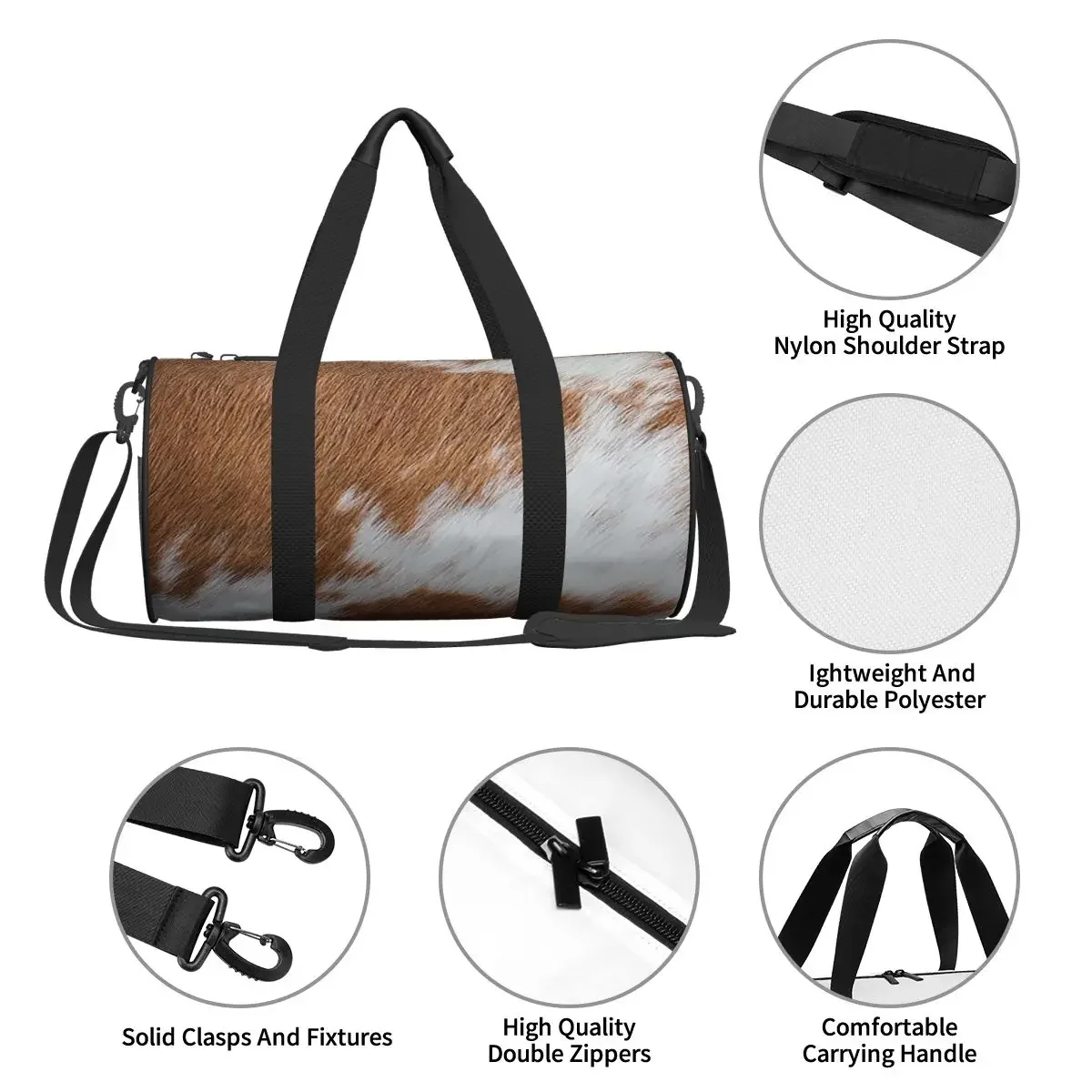 أنيق البقرة الفراء جلد البقر الملمس جلد البقر طباعة نمط كبير واق من المطر حقيبة قاعة رياضة متعددة الوظائف حقائب السفر حقائب اللياقة البدنية