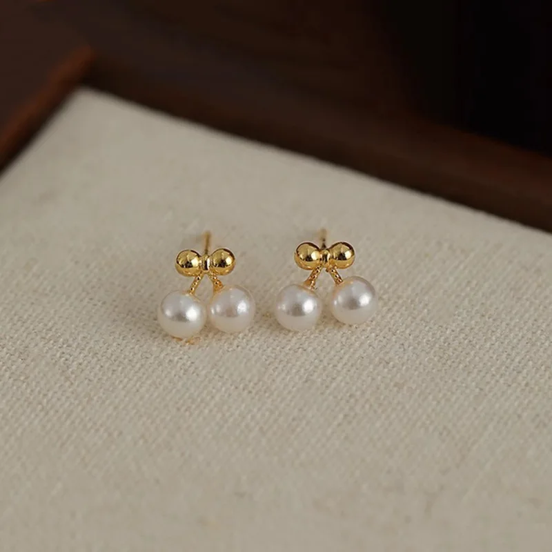 

Серьги-гвоздики из чистого серебра в корейском стиле, модные изысканные простые уникальные серьги с жемчугом нового дизайна вишни для женщин