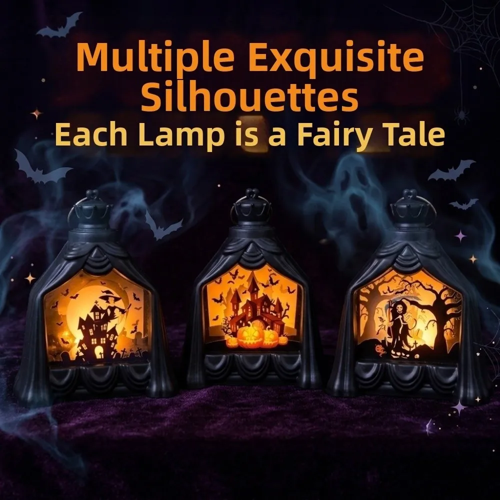 Vintage Halloween Pumpkin Ghost Lamp Decorative Handheld Pumpkin LED Light Portable Battery Powered Halloween Night Light