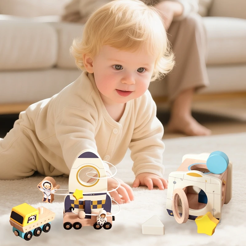 Set di giocattoli spaziali Giocattoli Montessori in legno Giocattoli per l'educazione precoce infantile Sviluppa regalo di abilità di coordinazione occhio-mano per bambini