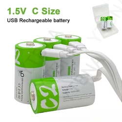 Batería recargable li-po tipo C de 1,5 V, 5000mWh, LR14, tamaño C, carga USB ultrarrápida, batería de litio para linterna, cocina de Gas