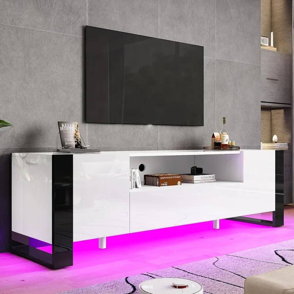 TV Stands with LED Lights & 2 Cabinet Storage Drawer for TVs Up To 80