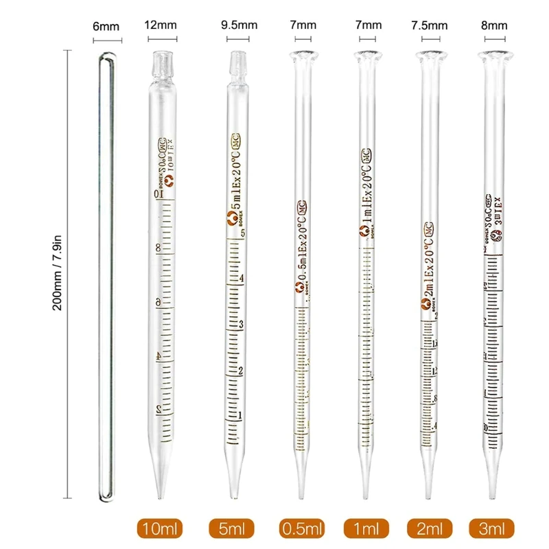 Imagem -06 - Conjunto Pipetas Vidro Pipeta Conta-gotas Graduada Vidro 05ml 1ml 2ml 3ml 5ml 10ml com Tampa Borracha Escova