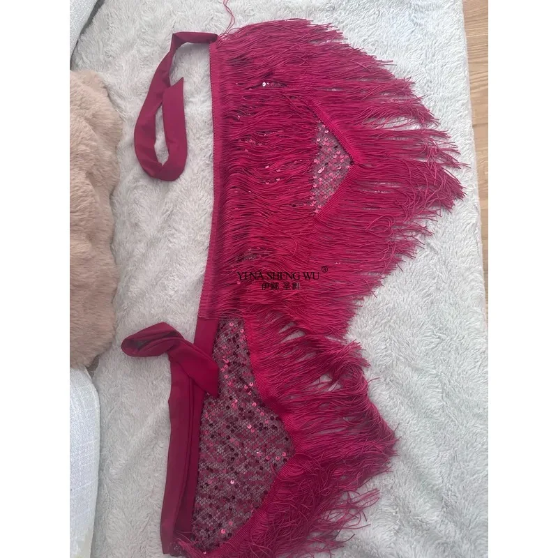 여성용 벨리댄스 힙 스카프 롱 프린지 불규칙한 망사 시미 벨트 반짝이 스팽글 타이 랩 오리엔탈 댄스 공연용