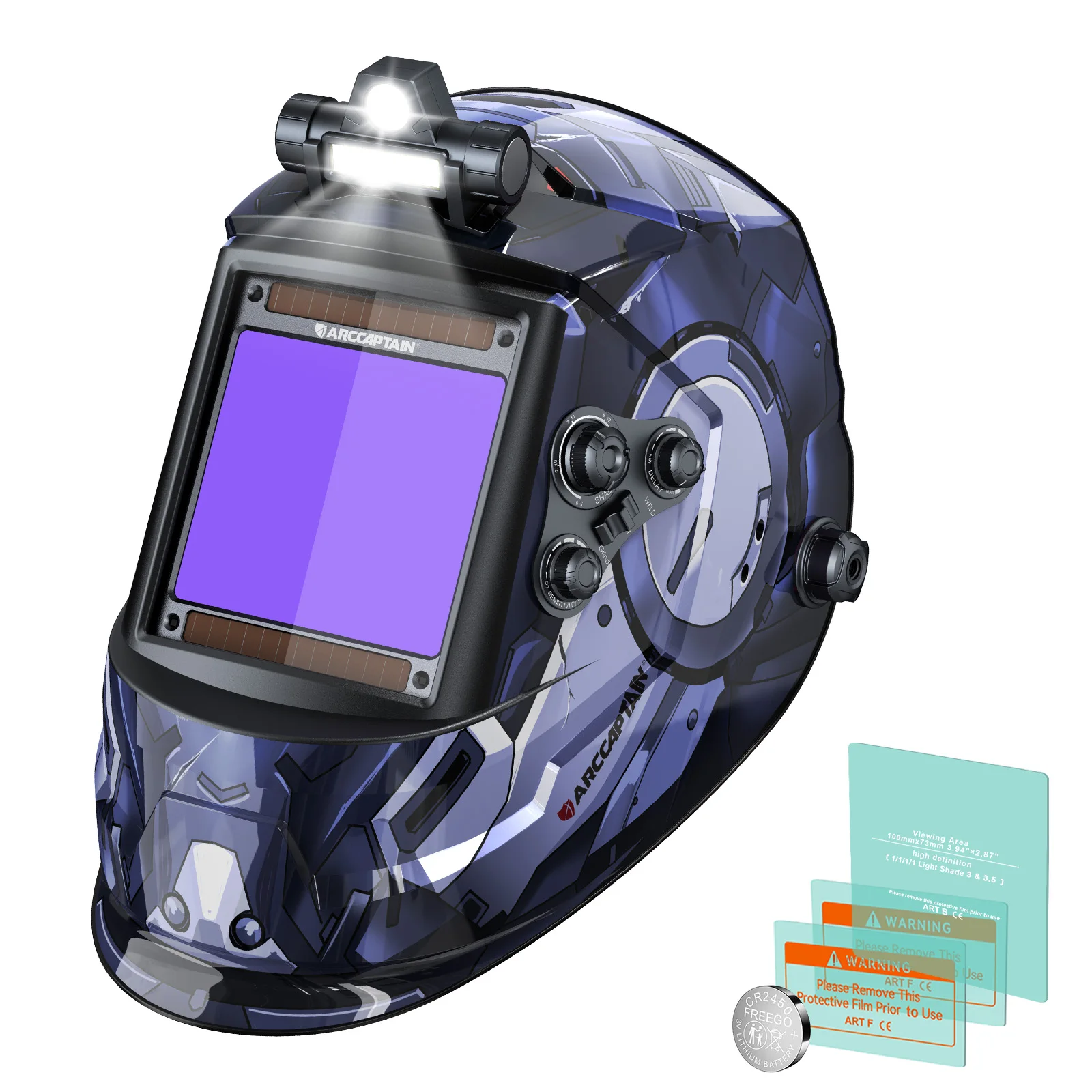 ARCCAPTAIN masque de soudage à obscurcissement automatique avec lumière pour casque de soudage de coupe MIG MAG TIG 1/1/1/1 capuchon facial de soudeur de couleur vraie