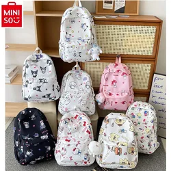 MINISO hello kitty graffiti with hanging accessories backpack for students, lightweight, breathable, and load reducing backpack