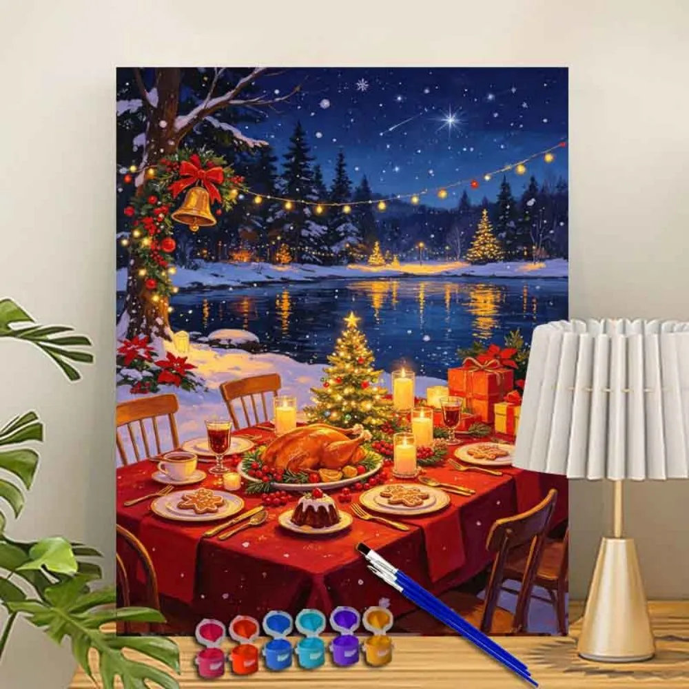 Painting By Numbers Lakeside Christmas Feast Picture By Numbers For Home Decors Handpainted Diy Gift