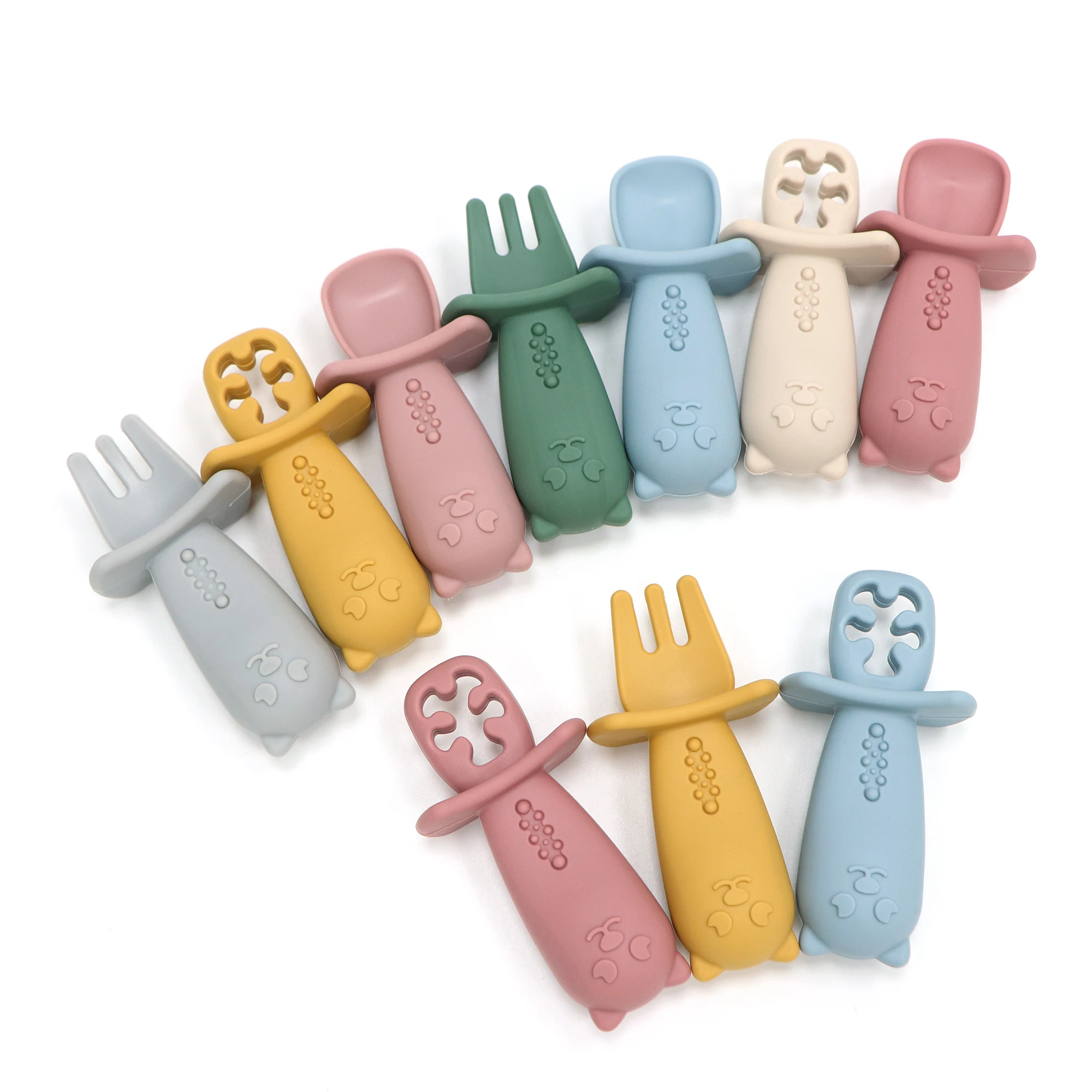 3-piece Baby First Stage Independent Feeding Utensils Toddler Training Soft Tipped Pre Spoon Set Silicone Baby Spoons