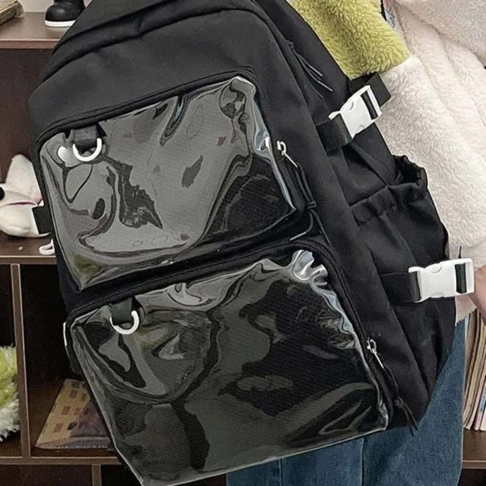 Einfarbiger Nylon-Ita-Rucksack, staubdicht, transparent, Schultasche für Schüler, strapazierfähig, kratzfest, großer Tagesrucksack. – Detail 5