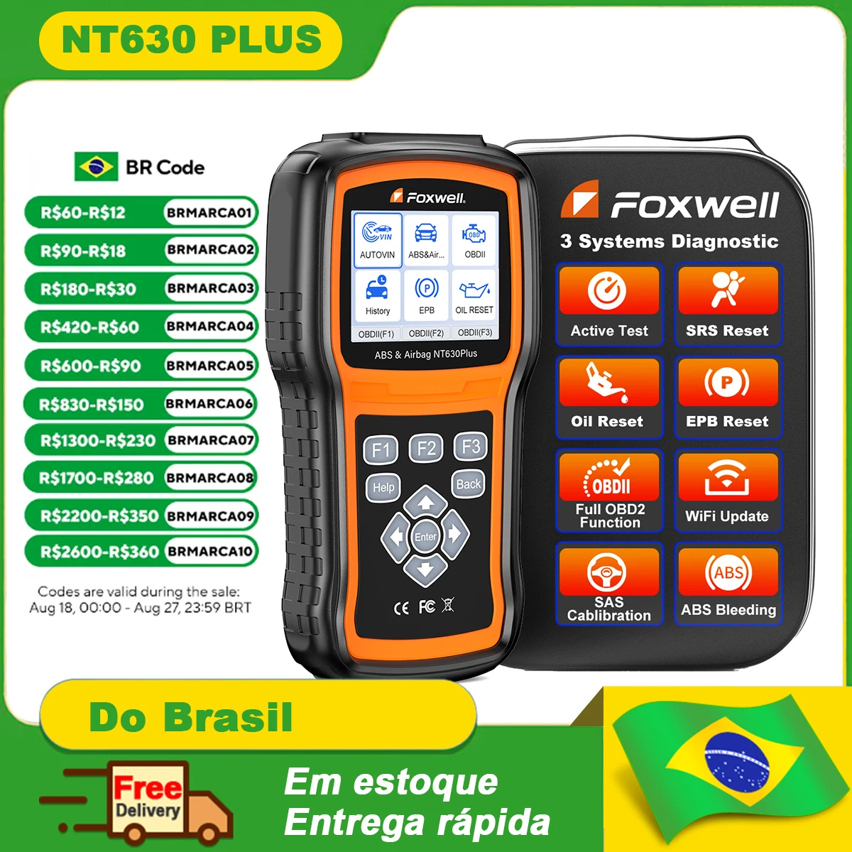 FOXWELL NT630 Plus OBD2 Automotive Scanner Engine Check ABS SRS EPB OIL SAS Calibration OBD2 Code Reader Car Diagnostic Tool