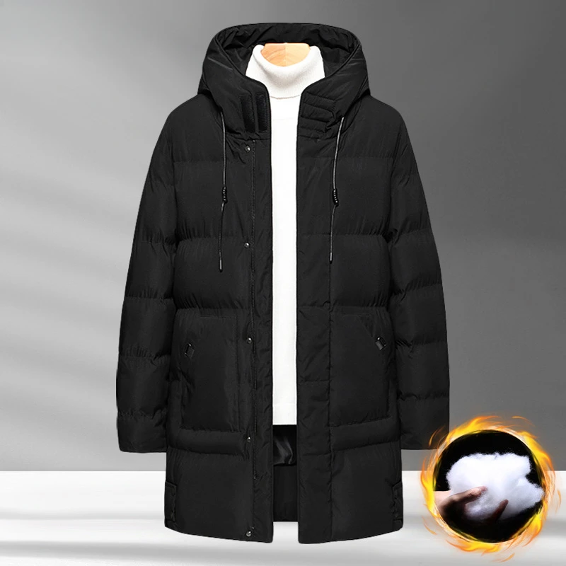 Chaqueta cálida con capucha de longitud media para hombre, Abrigo acolchado de algodón con cremallera informal, Parkas para exteriores, Otoño e Invierno