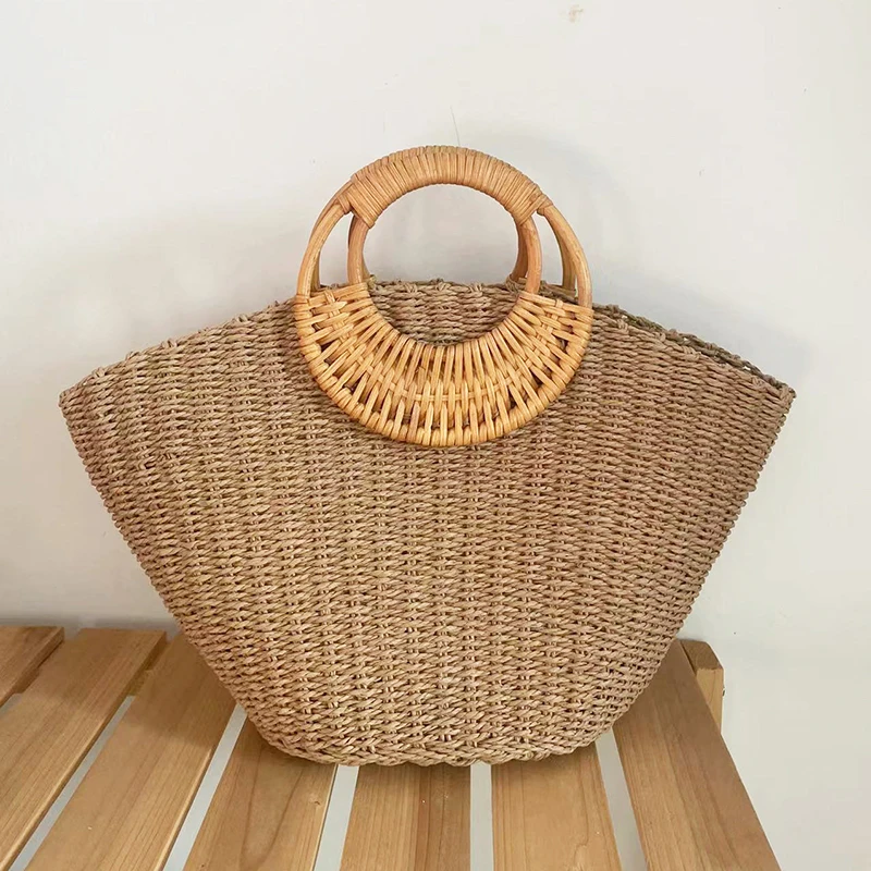 Woven Straw Women Bag 2023 Women\'s Luxury Handbags Designer Solid Color Handmade Lady Bags Bohemian Vocation Beach Female purses