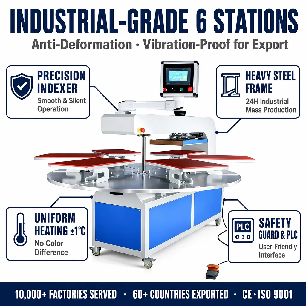 OEM ODM Automatic 6 Station Carousel Heat Press Machine for Distributor Wholesale Business 110/220V