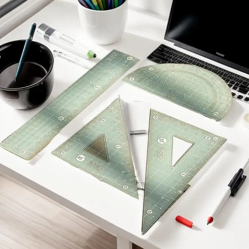 4PCS/Set Square Transparent Measuring Ruler 15CM Jelly Ruler Set Thickened Measuring Stationery Set Student Gift