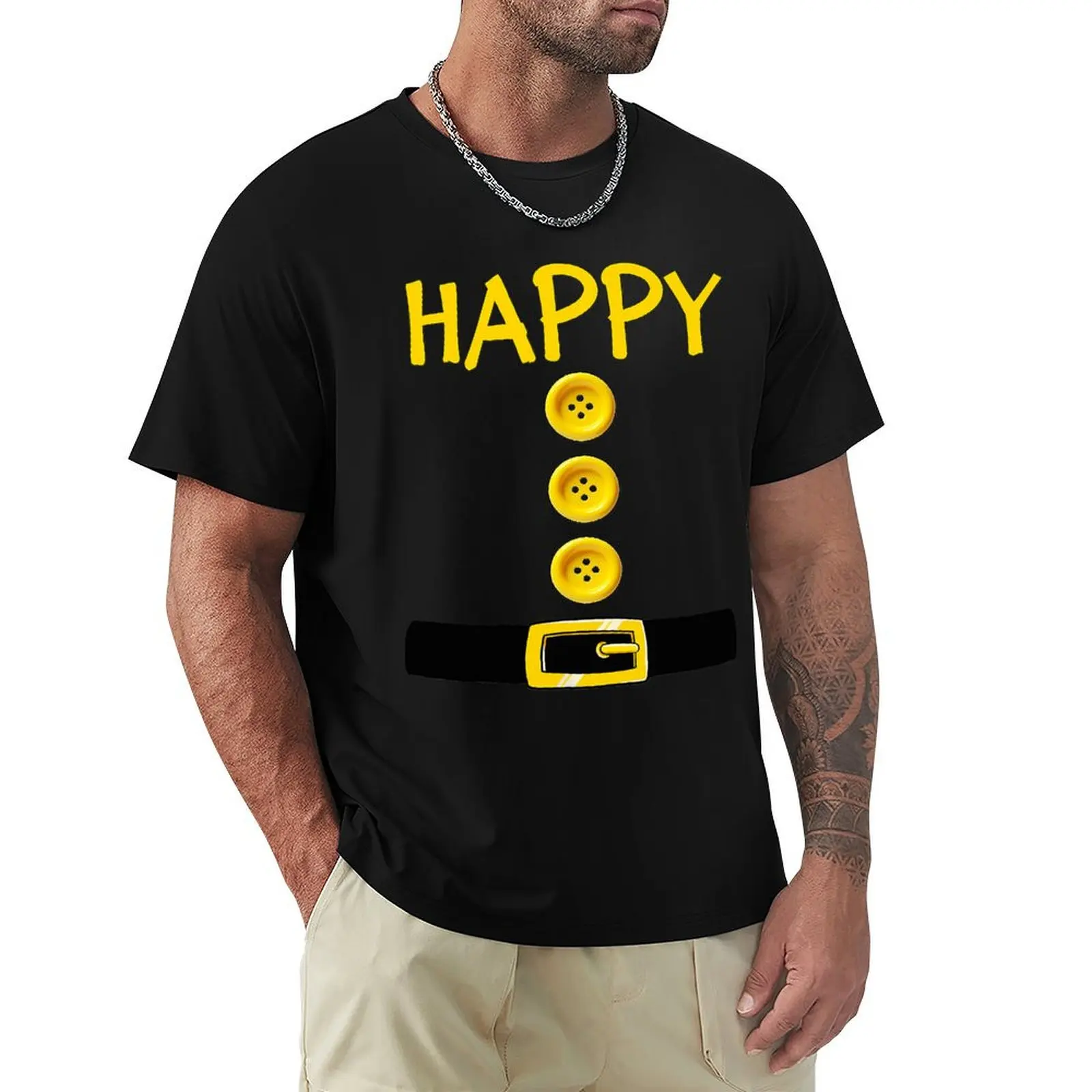 

Happy Dwarf Halloween Costume Color Matching Happy Dwarf T-Shirt Minimalist Plain Crew Neck T-Shirt
